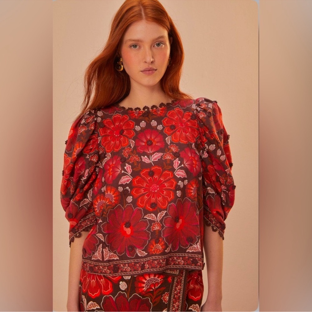 FARM Rio Red Floral Puff-Sleeve Blouse - Picture 5 of 8